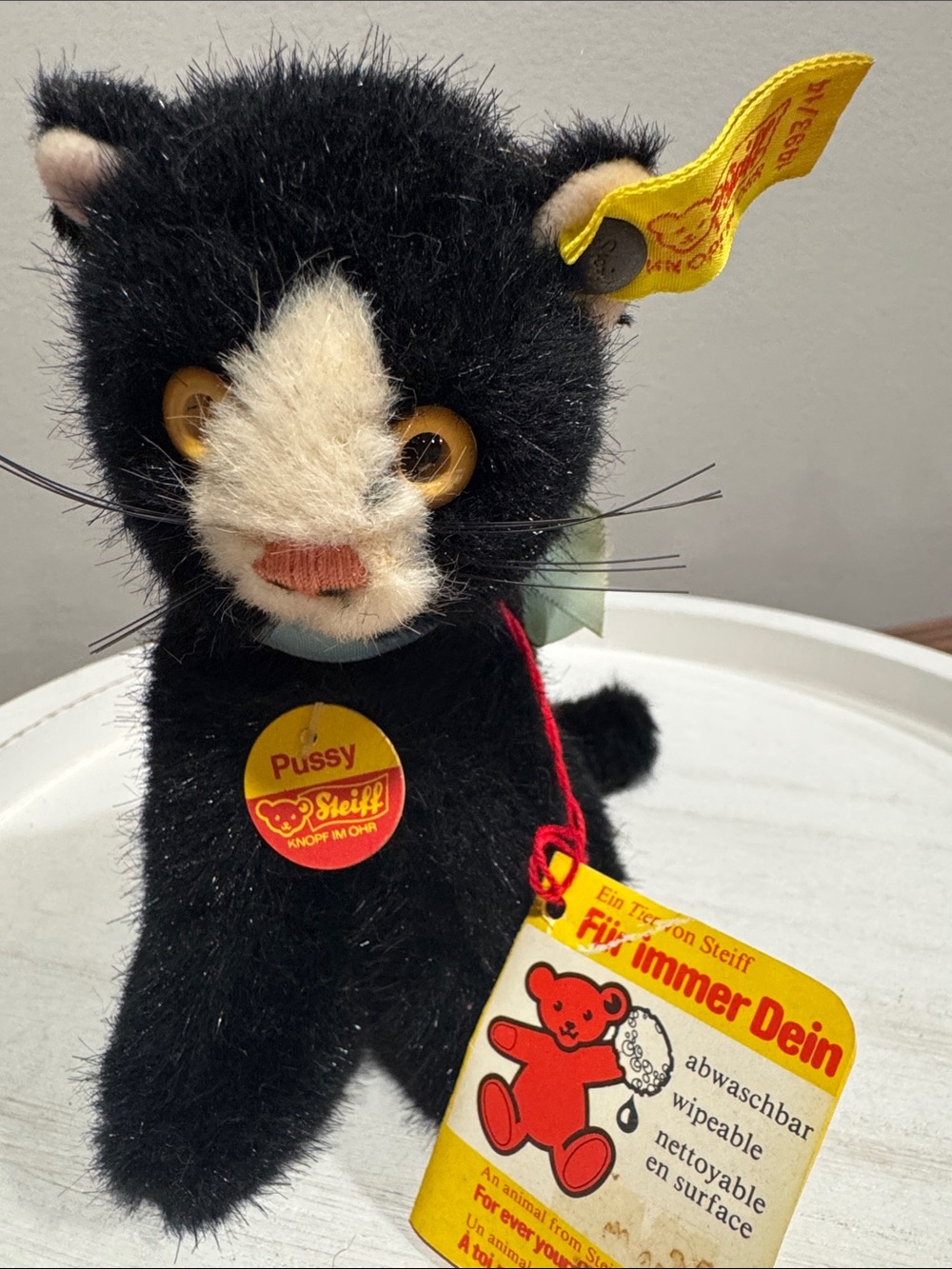 Vintage Steiff Black & White Sitting Plush Cat RARE 1493/14 ALL TAGS